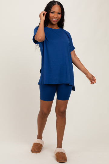 Navy Hi-Low Short Sleeve Tee Biker Short Set