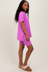 Mauve Hi-Low Short Sleeve Tee Biker Short Set