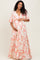 Pink Floral Satin Short Sleeve Deep V-Neck Tiered Maternity Maxi Dress