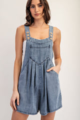 Blue Chambray Maternity Shortall Romper