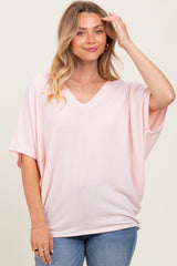 Light Pink V-Neck Crepe Knit Maternity Top