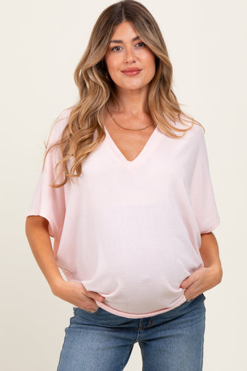 Light Pink V-Neck Crepe Knit Maternity Top