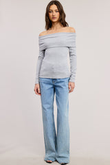 Heather Grey Off Shoulder Foldover Long Sleeve Top