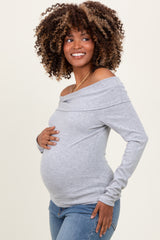Heather Grey Off Shoulder Foldover Maternity Long Sleeve Top