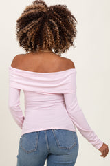 Pink Off Shoulder Foldover Maternity Long Sleeve Top