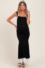 Black Knit Tie Detail Sleeveless Mermaid Maxi Maternity Dress