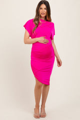 Fuchsia One Shoulder Ruched Maternity Dress