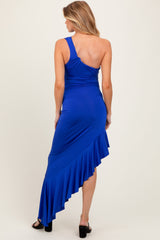 Royal Blue One Shoulder Asymmetrical Ruffle Maternity Dress