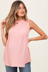 Blush Ruffle Mock Neck Maternity Sleeveless Blouse