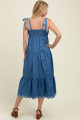 Denim Tiered Maternity Midi Dress