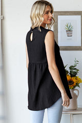 Black Ruffle Mock Neck Sleeveless Blouse