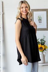 Black Ruffle Mock Neck Sleeveless Blouse