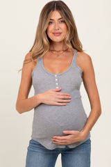 Heather Grey Button Front Maternity Tank Top