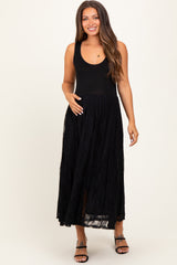 Black Solid Tank Top Lace Skirt Maternity Midi Dress