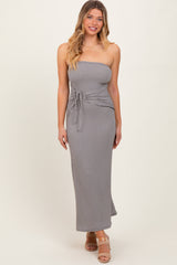 Black Gingham Strapless Side Tie Maternity Maxi Dress