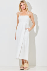 Ivory Polka Dot Shoulder Tie Midi Dress