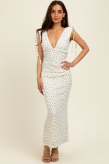 Cream Floral V-Neck Shoulder Tie Midi Dress