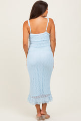 Light Blue Lace Overlay Sweetheart Neckline Maternity Midi Dress