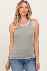 Light Olive Solid Ribbed Tank Top