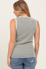 Light Olive Solid Ribbed Tank Top