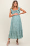 Light Olive Floral Smocked Ruffle Detail Maternity Midi Dress
