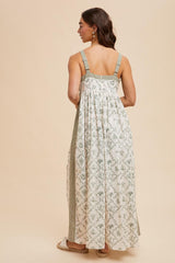 Light Olive Floral Sleeveless Side Panel Maxi Dress