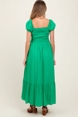 Green Ruffle Detail Square Neck Maternity Maxi Dress