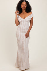 Cream Ruffle Texture Convertible Backless Maternity Maxi Dress