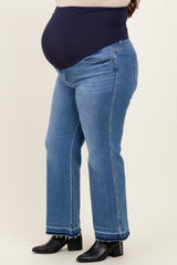 Blue Raw Hem Distressed Ankle Wide Leg Maternity Plus Jeans