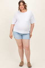 Light Blue Cuffed Raw Hem Maternity Plus Denim Shorts