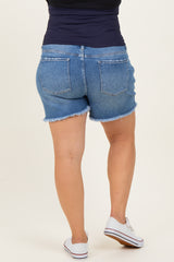 Blue Super Distressed Maternity Plus Jean Shorts