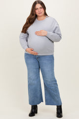Blue Cut Hem Cropped Wide Leg Maternity Jeans