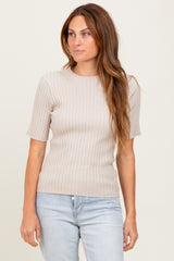 Cream Ribbed Mock Neck Knit Maternity Short Sleeve Top