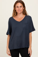 Charcoal Oversized V-Neck Front Pocket Maternity T-Shirt