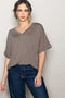 Mocha Oversized V-Neck Front Pocket T-Shirt