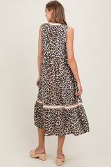 Camel Animal Print Contrast Sleeveless Midi Dress