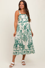 Green Floral Scallop Trim Maternity Midi Dress