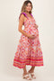 Orange Floral Shoulder Tie Smocked Maternity Midi Dress