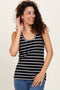 Black Striped Ribbed Fitted Tank Top