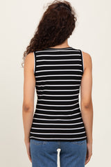 Black Striped Ribbed Fitted Tank Top