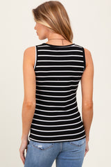 Black Striped Ribbed Fitted Maternity Tank Top