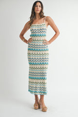 Aqua Pointelle Chevron Knit Open Back Maternity Midi Dress