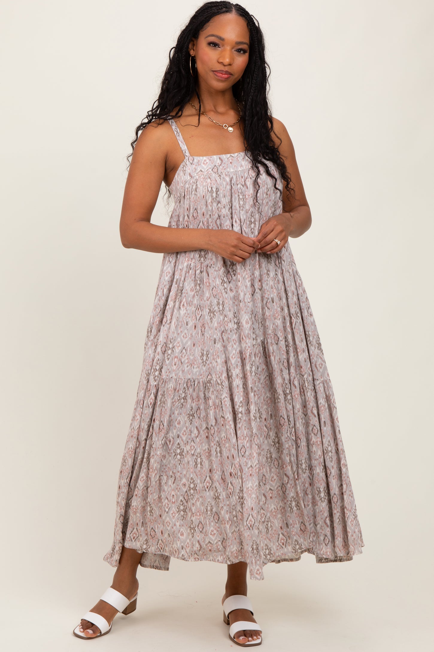 Grey Tiered Sleeveless Maxi Dress