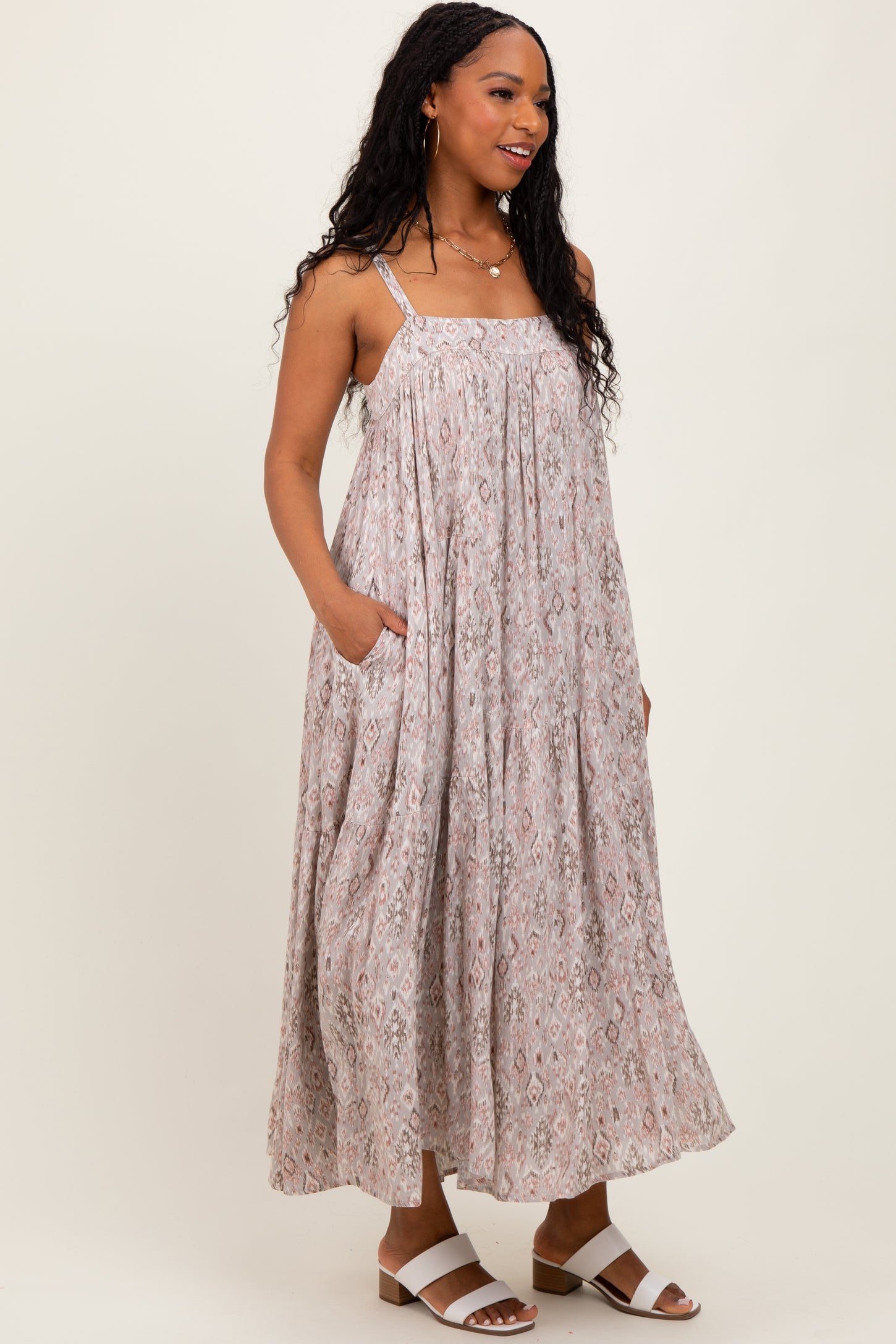 Grey Tiered Sleeveless Maxi Dress