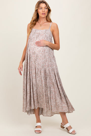 Grey Tiered Sleeveless Maternity Maxi Dress