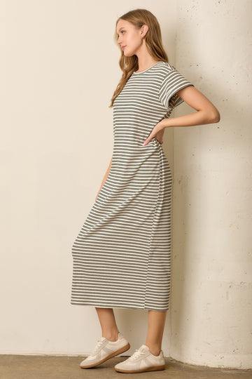 Black Striped Midi T-Shirt Dress