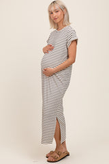 Black Striped Maternity Midi T-Shirt Dress
