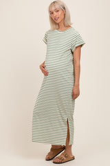 Olive Striped Maternity Midi T-Shirt Dress