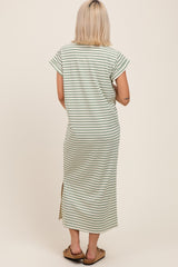 Olive Striped Maternity Midi T-Shirt Dress