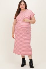 Red Striped Maternity Plus Midi T-Shirt Dress